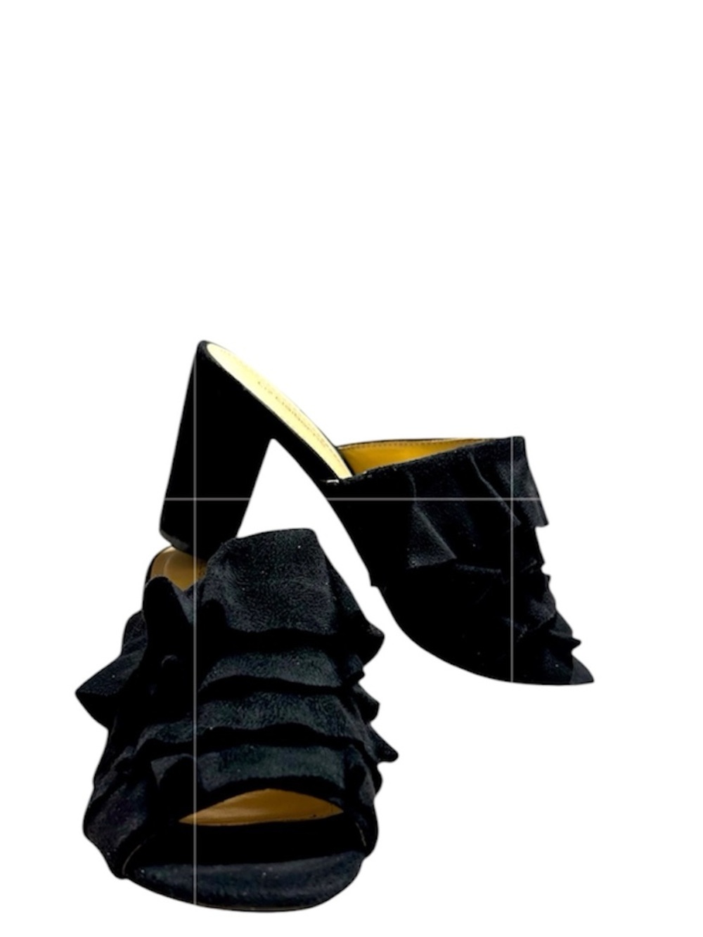 Liz Claiborne Deanna Black Suede Ruffled Mule Open Toe Slide Heels